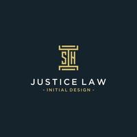 sh design de monograma de logotipo inicial para vetor jurídico, advogado, advogado e escritório de advocacia