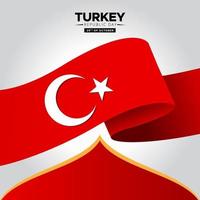 design de fundo do dia da república da turquia com silhueta de juventude alegre e bandeira ondulada vetor