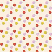 abstrato sem costura padrão com círculo amarelo, vermelho, rosa e doodle azul sobre fundo bege. para têxteis, fundo, invólucro vetor