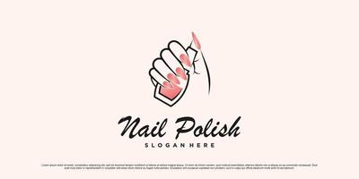 design de logotipo de esmalte e manicure com mãos de mulher e vetor premium de ícone de garrafa