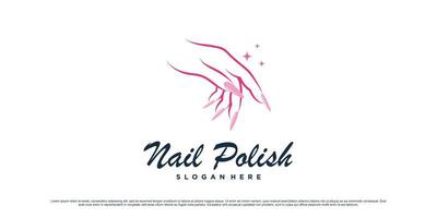 design de logotipo de esmalte e manicure com ícone de mãos de mulher e vetor premium de conceito criativo