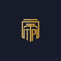 tp logotipo inicial do monograma elegante com design de estilo escudo para mural de parede jogos de escritório de advocacia vetor