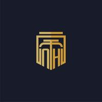 nh logotipo inicial do monograma elegante com design de estilo escudo para mural de parede jogos de escritório de advocacia vetor