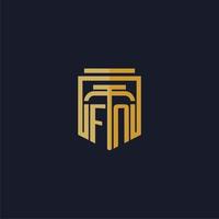 fn logotipo inicial do monograma elegante com design de estilo escudo para mural de parede jogos de escritório de advocacia vetor