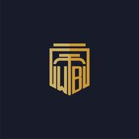 wb logotipo inicial do monograma elegante com design de estilo escudo para mural de parede jogos de escritório de advocacia vetor