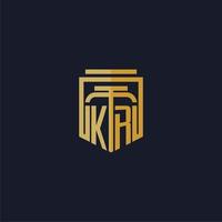 kr logotipo inicial do monograma elegante com design de estilo escudo para mural de parede jogos de escritório de advocacia vetor