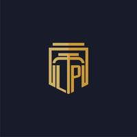 lp logotipo inicial do monograma elegante com design de estilo escudo para mural de parede jogos de escritório de advocacia vetor