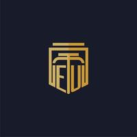 logotipo inicial do monograma da ue elegante com design de estilo escudo para mural de parede jogos de escritório de advocacia vetor