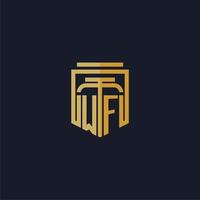 wf logotipo inicial do monograma elegante com design de estilo escudo para mural de parede jogos de escritório de advocacia vetor