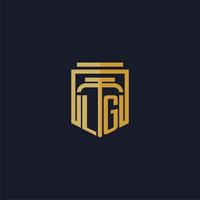 logotipo inicial do monograma lg elegante com design de estilo escudo para mural de parede jogos de escritório de advocacia vetor