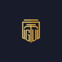 gu logotipo inicial do monograma elegante com design de estilo escudo para mural de parede jogos de escritório de advocacia vetor