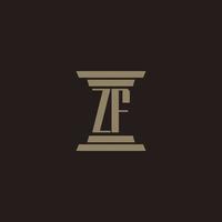 logotipo inicial do monograma zf para escritório de advocacia com design de pilar vetor