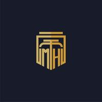 mh logotipo inicial do monograma elegante com design de estilo escudo para mural de parede jogos de escritório de advocacia vetor