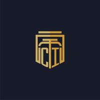 ci logotipo inicial do monograma elegante com design de estilo escudo para mural de parede jogos de escritório de advocacia vetor