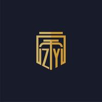 zy logotipo inicial do monograma elegante com design de estilo de escudo para mural de parede jogos de escritório de advocacia vetor