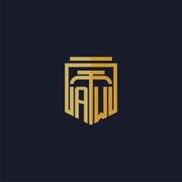 aw logotipo inicial do monograma elegante com design de estilo escudo para mural de parede jogos de escritório de advocacia vetor