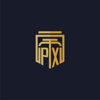 px logotipo inicial do monograma elegante com design de estilo escudo para mural de parede Lawfirm gaming vetor