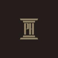 logotipo inicial do monograma ph para escritório de advocacia com design de pilar vetor