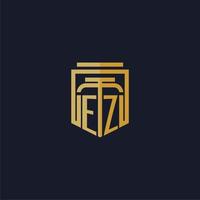 ez logotipo inicial do monograma elegante com design de estilo escudo para mural de parede jogos de escritório de advocacia vetor