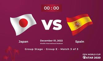 modelo de partida de futebol japão vs espanha, copa do mundo da fifa no qatar 2022 vetor