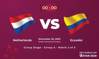 modelo de partida de futebol holanda vs equador, copa do mundo da fifa no catar 2022 vetor
