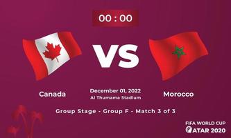modelo de partida de futebol canadá vs marrocos, copa do mundo da fifa no catar 2022 vetor