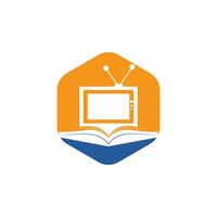 design de modelo de logotipo de vetor de tv de livro. modelo exclusivo de design de logotipo de livraria, biblioteca e mídia.