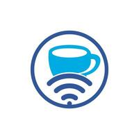 xícara de café com logotipo de ícone vetorial wifi. modelo de design de logotipo criativo para café ou restaurante. vetor