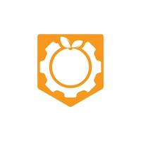 engrenagem com design de logotipo laranja fresco. roda dentada e design de logotipo de ícone de vetor de frutas
