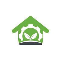 design de logotipo de vetor de folha de engrenagem. conceito abstrato para tema de ecologia, energia eco verde, tecnologia e indústria.
