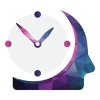 modelo de logotipo de relógio de cabeça humana. projeto de conceito de gerenciamento de tempo. vetor