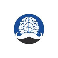 modelo de design de logotipo de vetor de mente de bigode. conceito de logotipo de cérebro inteligente.