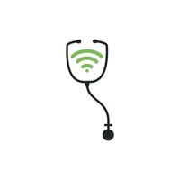 design de ícone de logotipo médico wi-fi estetoscópio. estetoscópio com ícone de sinais wifi. vetor