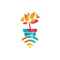 design de logotipo de vetor wi-fi de natureza. vaso de flores e ícone wi-fi.