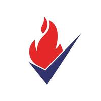 modelo de design de logotipo de vetor de verificação de fogo. design de ícone de fogo e marca de seleção.