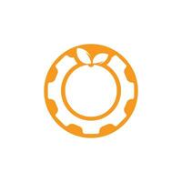 engrenagem com design de logotipo laranja fresco. roda dentada e design de logotipo de ícone de vetor de frutas