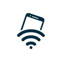 internet wi-fi e design de logotipo móvel. símbolo de compartilhamento de wifi móvel. sinal de tecnologia móvel vetor