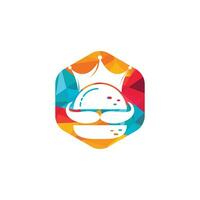 design de logotipo de vetor de hambúrguer rei. hambúrguer com conceito de logotipo de ícone de coroa e bigode.