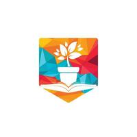 design de logotipo de vetor de livro ecológico. logotipo do ícone do livro e vaso de flores.