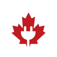 folha de plátano com design de logotipo de vetor de cabo de alimentação elétrica. conceito de logotipo elétrico do Canadá.