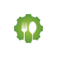 design de logotipo de vetor de comida de engrenagem. conceito de logotipo de alimentos orgânicos.