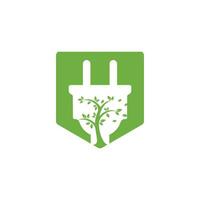 conceito de logotipo de eletricidade de energia verde. ícone de tomada elétrica com árvore. vetor