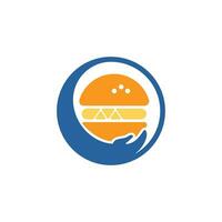 design de logotipo de vetor de cuidados de hambúrguer. hambúrguer de vetor e combinação de logotipo de mão.