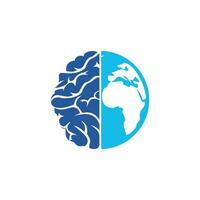 modelo de logotipo de vetor de cérebro mundial. design de símbolo de logotipo do mundo inteligente.