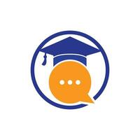 design de logotipo de vetor de conversa de educação. chapéu de formatura com design de ícone de bolha de bate-papo.