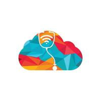 design de ícone de logotipo médico wi-fi estetoscópio. estetoscópio com sinais wifi e ícone de nuvem. vetor