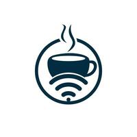 xícara de café com logotipo de ícone vetorial wifi. modelo de design de logotipo criativo para café ou restaurante. vetor