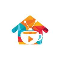 design de logotipo de vetor de televisão de café. caneca de café e conceito de logotipo de ícone de televisão.