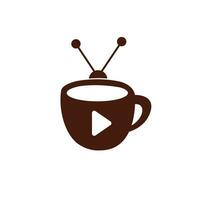 design de logotipo de vetor de televisão de café. caneca de café e conceito de logotipo de ícone de televisão.