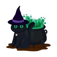 gato de halloween com chapéu vetor